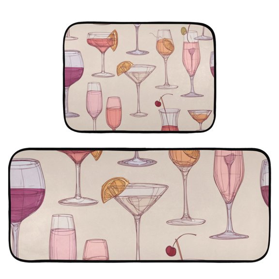 2-Piece Ultra Soft Absorbent Floor Mats With Anti-Skid Backing For Kitchen Bathroom Laundry Room Cocktail