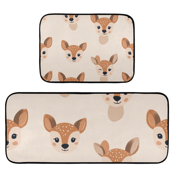 2-Piece Ultra Soft Absorbent Floor Mats With Anti-Skid Backing For Kitchen Bathroom Laundry Room Cute Little Deer