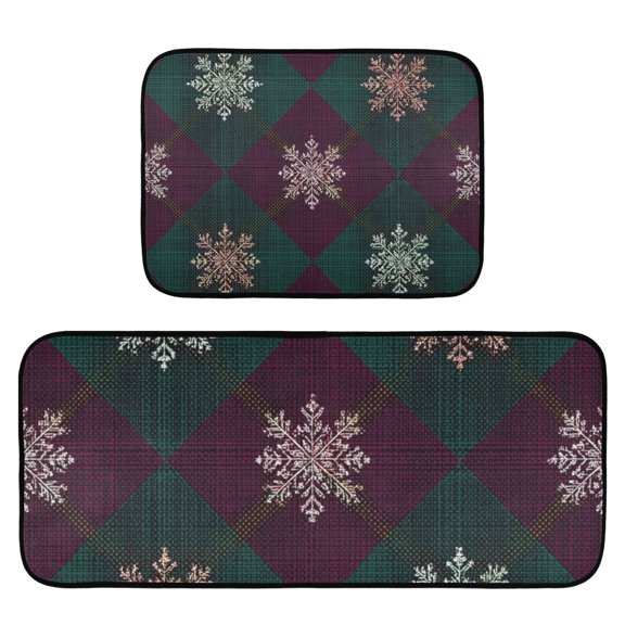 2-Piece Ultra Soft Absorbent Floor Mats With Anti-Skid Backing For Kitchen Bathroom Laundry Room Digital Snowflakes