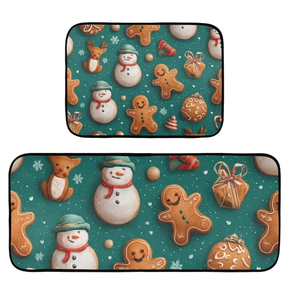 2-Piece Ultra Soft Absorbent Floor Mats With Anti-Skid Backing For Kitchen Bathroom Laundry Room Gingerbread Cookies Snowmen