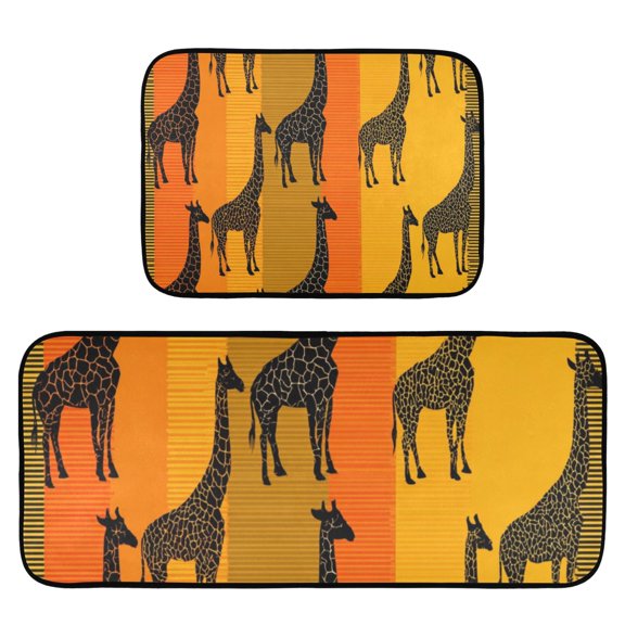 2-Piece Ultra Soft Absorbent Floor Mats With Anti-Skid Backing For Kitchen Bathroom Laundry Room Giraffe Stripes Vector