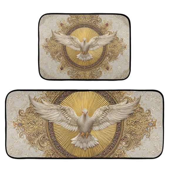 2-Piece Ultra Soft Absorbent Floor Mats With Anti-Skid Backing For Kitchen Bathroom Laundry Room Radiating Golden Light