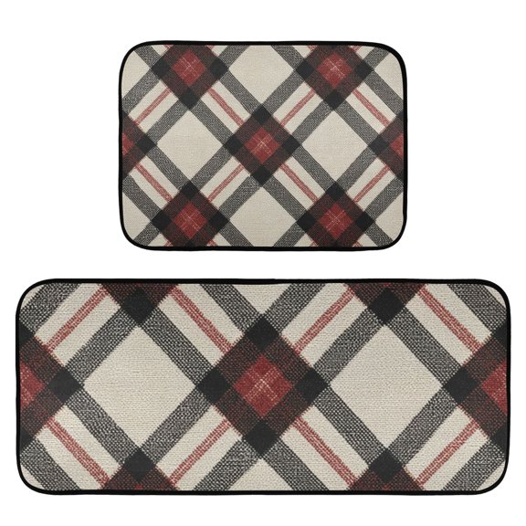 2-Piece Ultra Soft Absorbent Floor Mats With Anti-Skid Backing For Kitchen Bathroom Laundry Room Retro Style