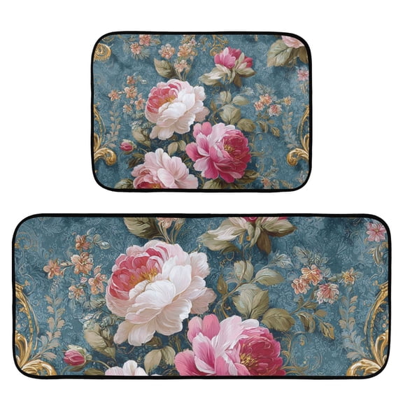 2-Piece Ultra Soft Absorbent Floor Mats With Anti-Skid Backing For Kitchen Bathroom Laundry Room Rococo-style