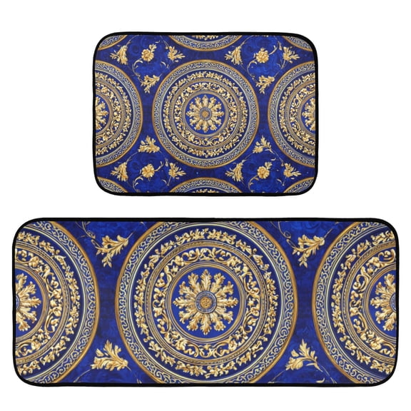 2-Piece Ultra Soft Absorbent Floor Mats With Anti-Skid Backing For Kitchen Bathroom Laundry Room Royal Blue Background