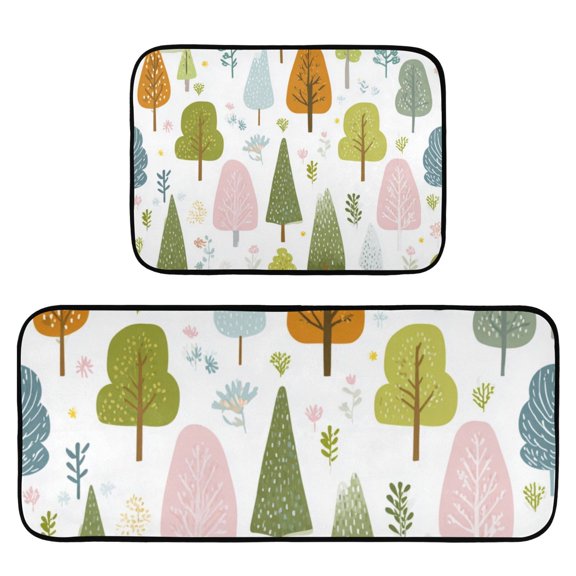 2-Piece Ultra Soft Absorbent Floor Mats With Anti-Skid Backing For Kitchen Bathroom Laundry Room Simple Forest