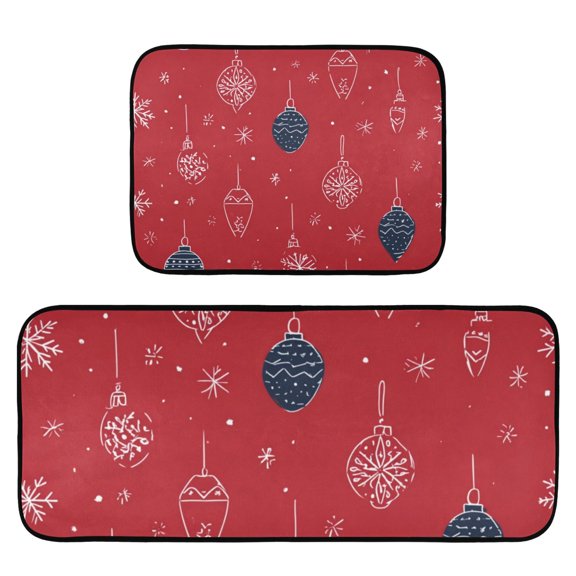 2-Piece Ultra Soft Absorbent Floor Mats With Anti-Skid Backing For Kitchen Bathroom Laundry Room Snowflakes Ornaments