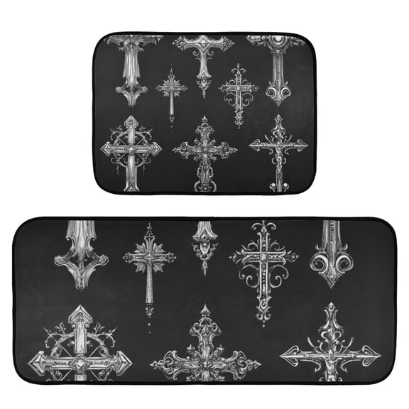 2-Piece Ultra Soft Absorbent Floor Mats With Anti-Skid Backing For Kitchen Bathroom Laundry Room The Cross Designs