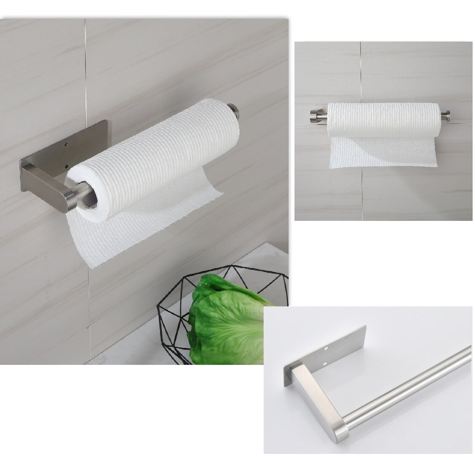 Brushed Nickel Under Cabinet Stainless Steel Paper Towel Holder