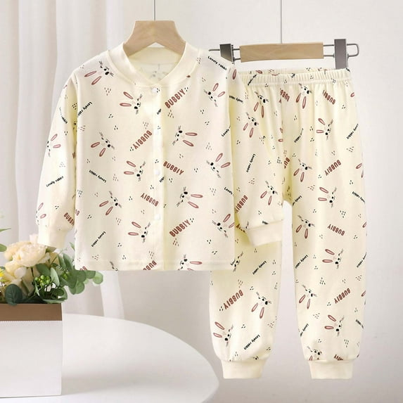 2-Piece Unisex Kids Kids Casual Set - 100% Cotton Multicolor Cartoon Rabbit Print Non-Toxic Easy Dress Loose for 6 Months-4 Years,Size 9 Months