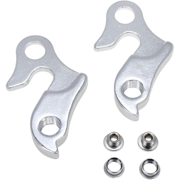 2-Piece Universal Bike Derailleur Hanger, CNC Machined Aluminum Rear Gear Tail Hook Replacement for MTB Road Bicycle (2Pcs, Silver)
