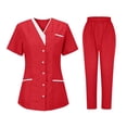 thumbnail image 1 of 2-Piece Universal Cleaning Uniform for Women Snap Front Short Sleeve V-Neck Scrub Tops & Elastic Waist Pants, 1 of 2