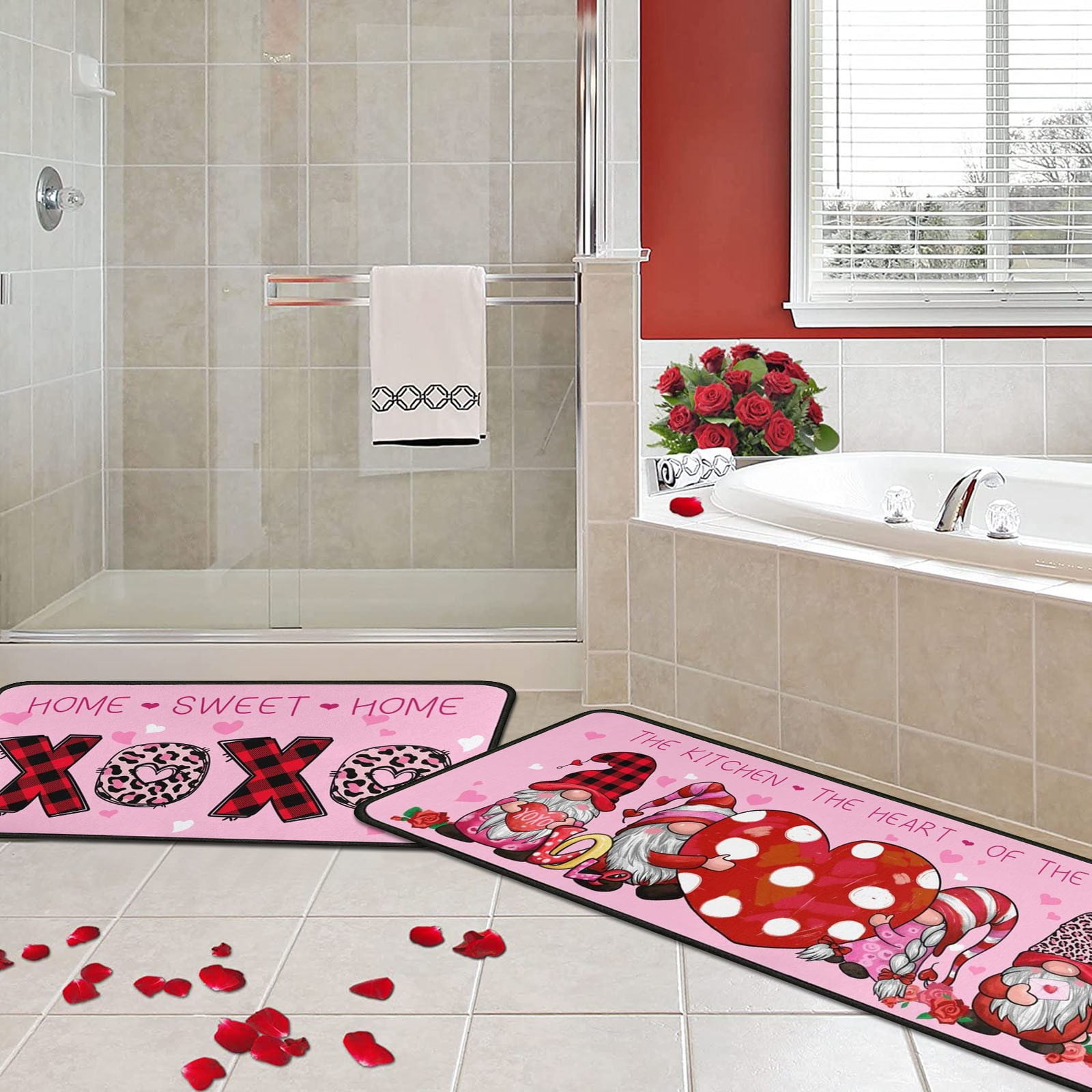 2 Piece Valentine's Day Floor Mat Entry Door Mat Kitchen Floor Mat 2