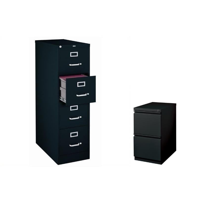 2 Piece Value Pack 4 Drawer and 2 Drawer Mobile File Cabinet in Black