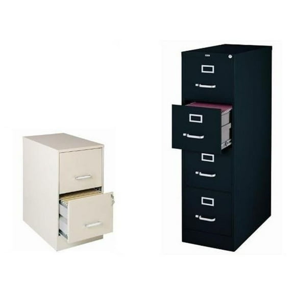 2 Piece Value Pack Drawer File Cabinets in Stone and Black