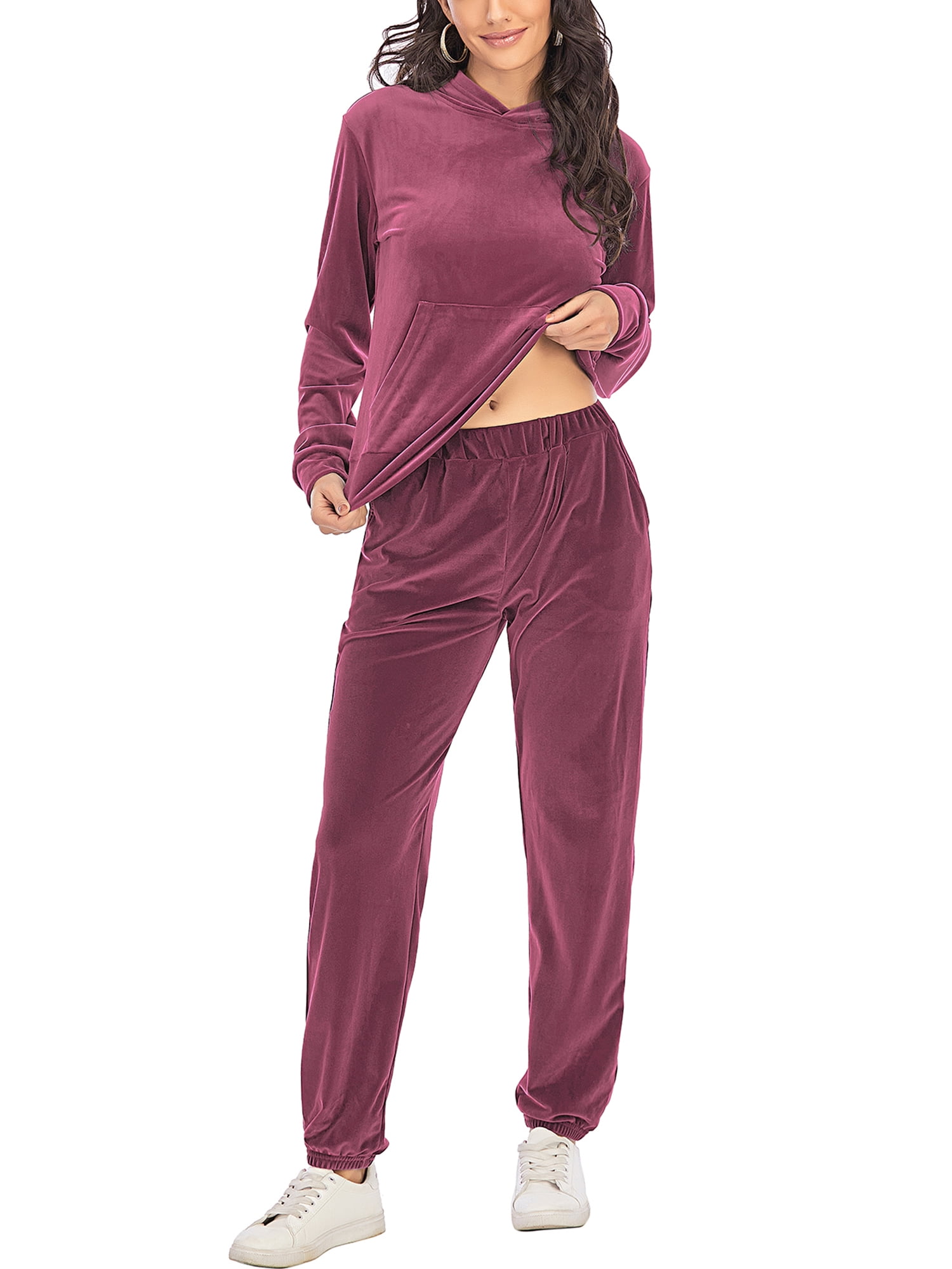 2 Piece Velour Sweatsuits Track Suits For Women Long Sleeve Hoodie and  Pants Sets Soft Velvet Tracksuit Loose Sweatshirts Velour Yoga Jogger with