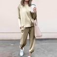 thumbnail image 1 of 2 Piece Velvet Outfits for Women, Fall Pullover Crewneck Sweatshirts and Sweatpants Loungewear Sweatsuit Jogger Sets Beige L, 1 of 9