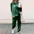 thumbnail image 1 of 2 Piece Velvet Outfits for Women, Fall Pullover Crewneck Sweatshirts and Sweatpants Loungewear Sweatsuit Jogger Sets Green S, 1 of 9