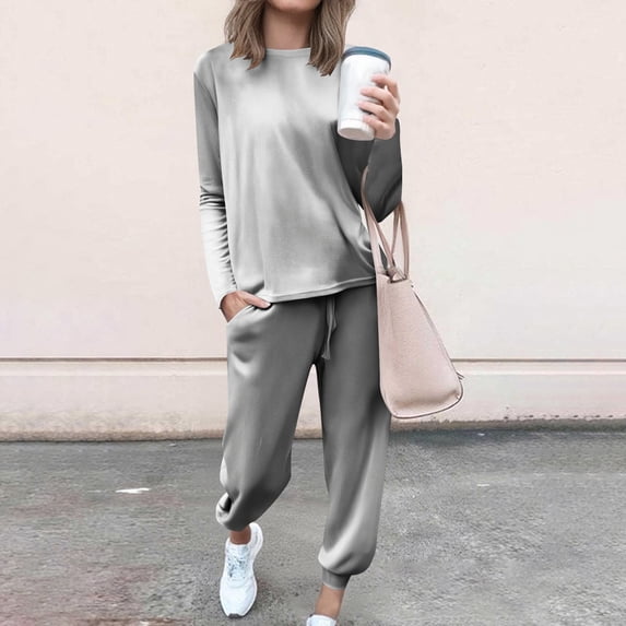 2 Piece Velvet Outfits for Women, Fall Pullover Crewneck Sweatshirts and Sweatpants Loungewear Sweatsuit Jogger Sets XL