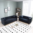thumbnail image 1 of 2 Piece Velvet Sofa Set, Modern Upholstered Sofa Set with Nailhead Trim and Stainless Steel Gold Base with 4 Pillows and Foam Cushions for Living Room, Office, Bedroom, Black(2+3 Seater Sofa), 1 of 8