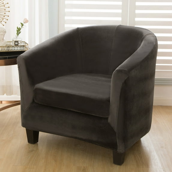 2-Piece Velvet Tub Chair Covers with Cushion Cover, Washable Removable Armchair Protector Furniture Protector for Home Decor,Black
