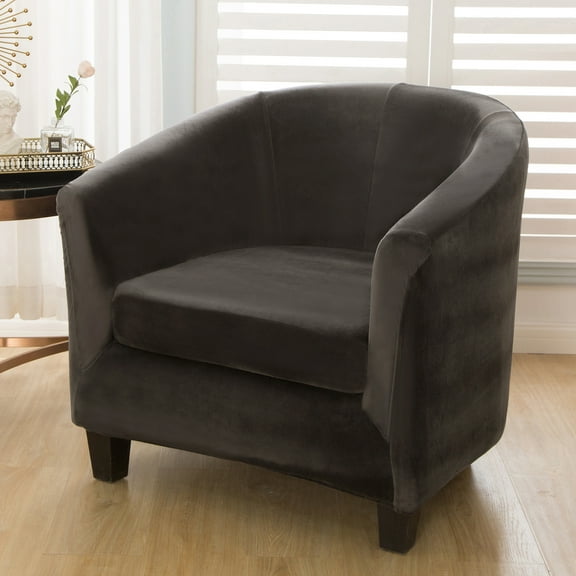 2-Piece Velvet Tub Chair Covers with Cushion Cover, Washable Removable Armchair Protector Furniture Protector for Home Decor,Black