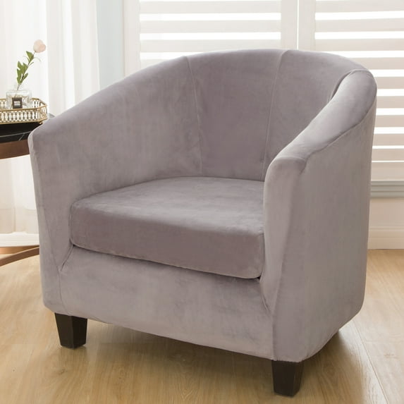 2-Piece Velvet Tub Chair Covers with Cushion Cover, Washable Removable Armchair Protector Furniture Protector for Home Decor,Gray