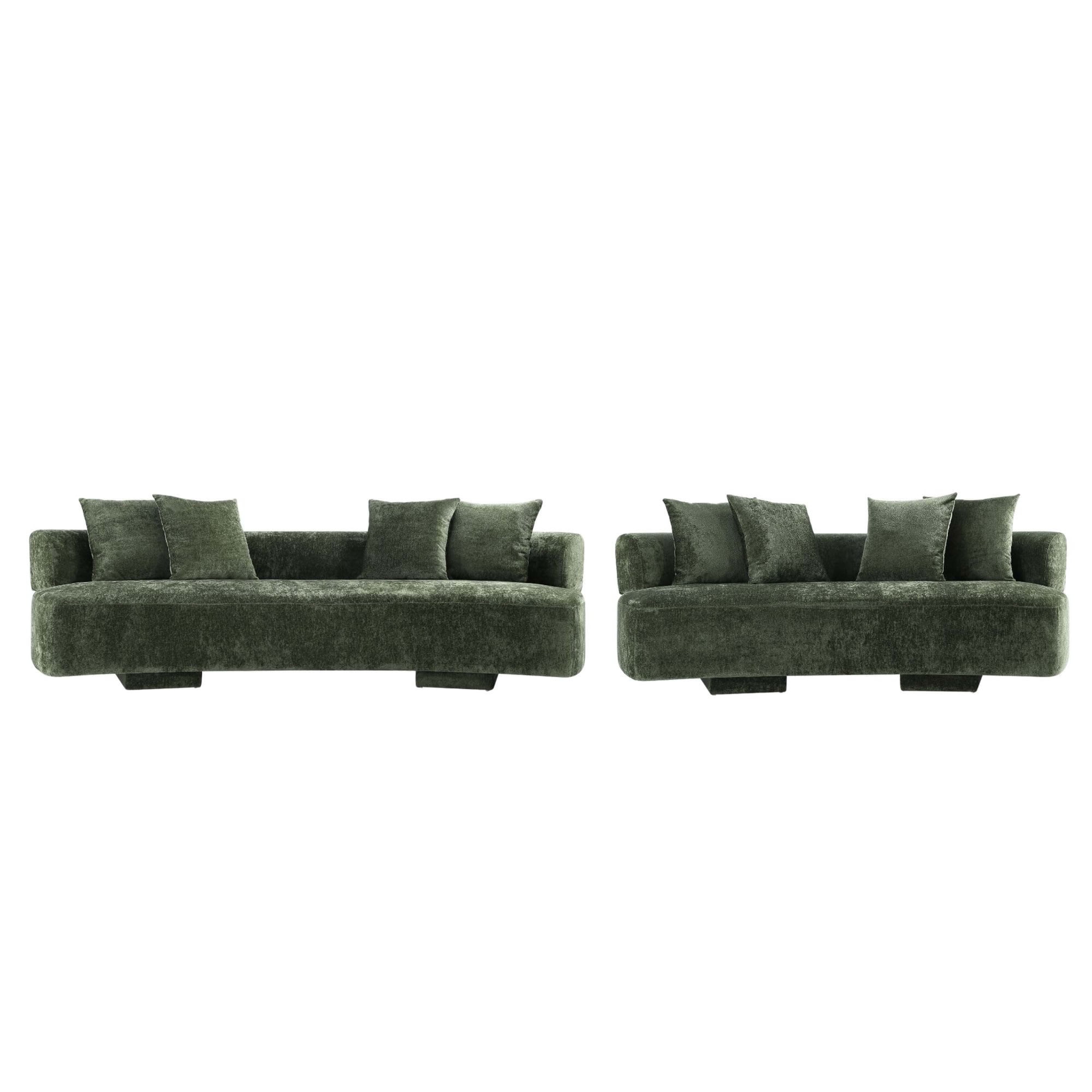 Olive Green Chenille Upholstered 2-Piece Sofa Set