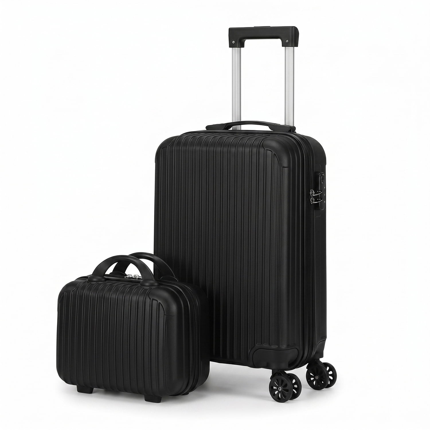 2 Piece Vertical Striped Luggage Set, Carry On Hardside Suitcase with Spinner Wheels & TSA Lock, Lightweight Travel Luggage with Cosmetic Case Black
