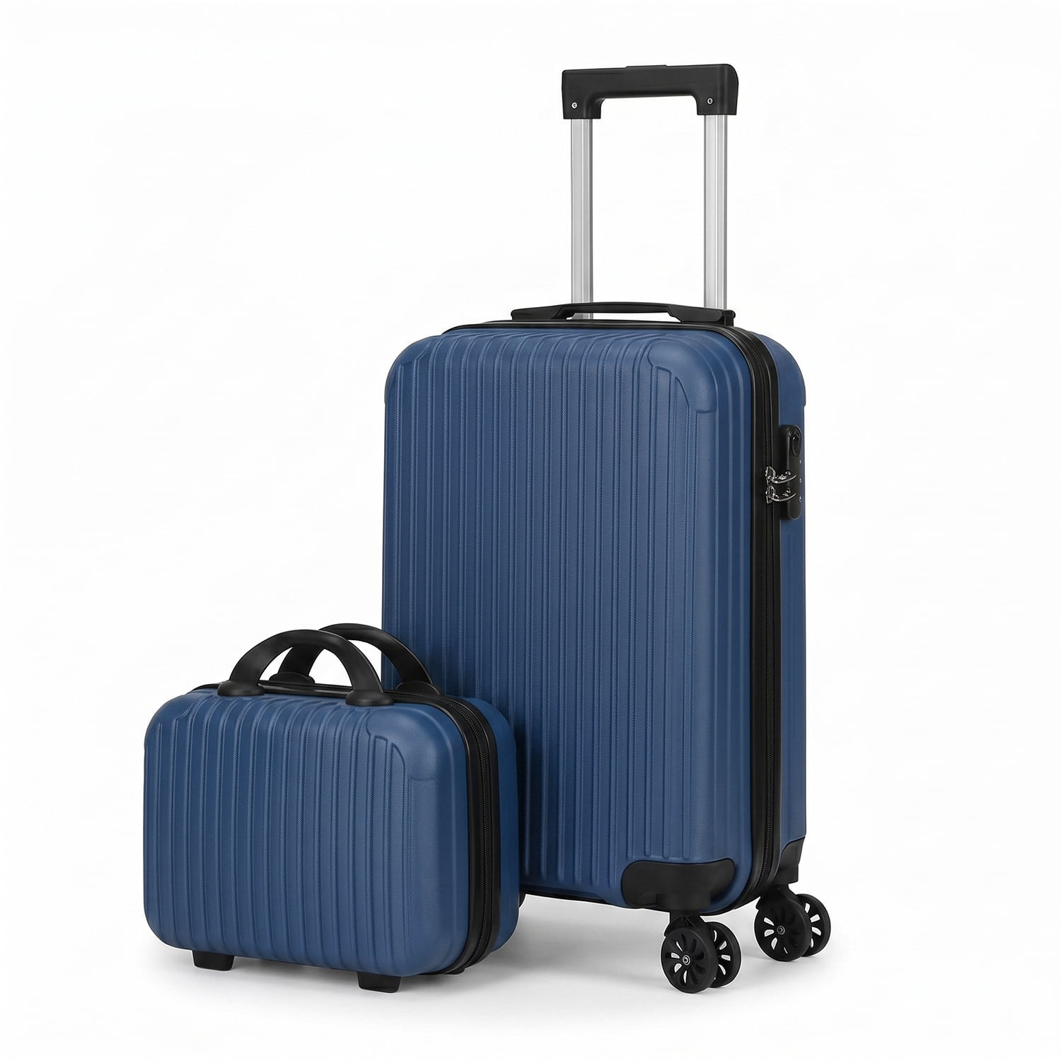 2 Piece Vertical Striped Luggage Set, Carry On Hardside Suitcase with Spinner Wheels & TSA Lock, Lightweight Travel Luggage with Cosmetic Case Blue