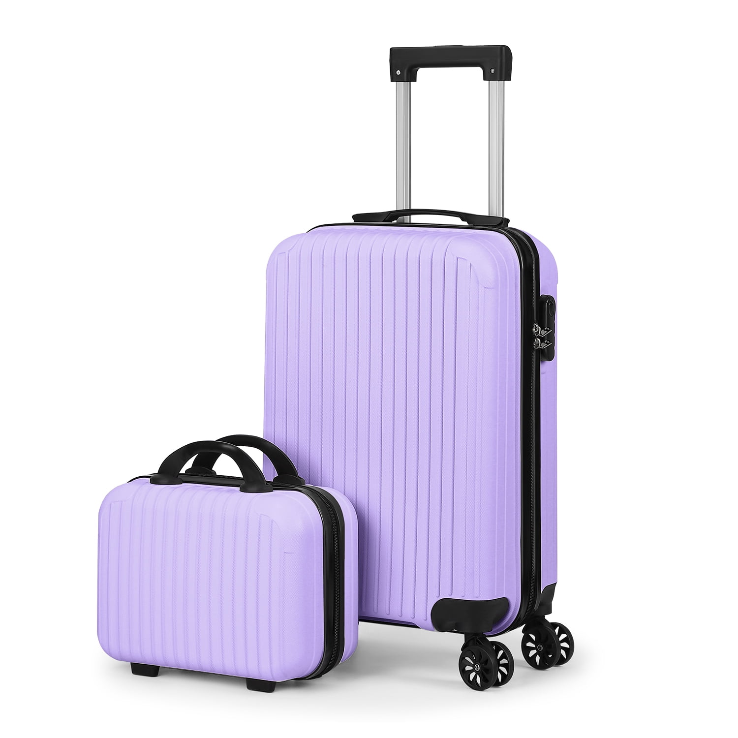2 Piece Vertical Striped Luggage Set, Carry On Hardside Suitcase with Spinner Wheels & TSA Lock, Lightweight Travel Luggage with Cosmetic Case Purple