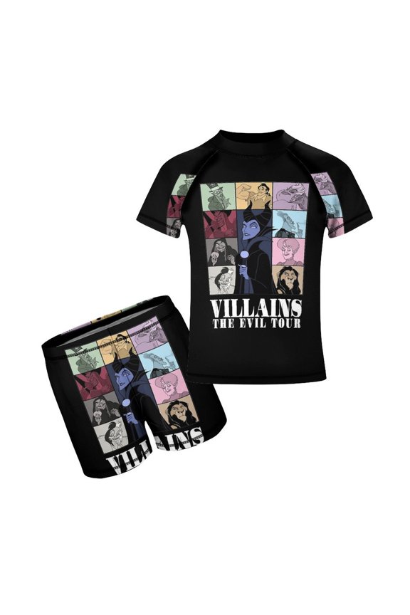 2 Piece Vill-ain Bad Witche Bathing Suits Rash Guard Swim Shirts with Shorts Set