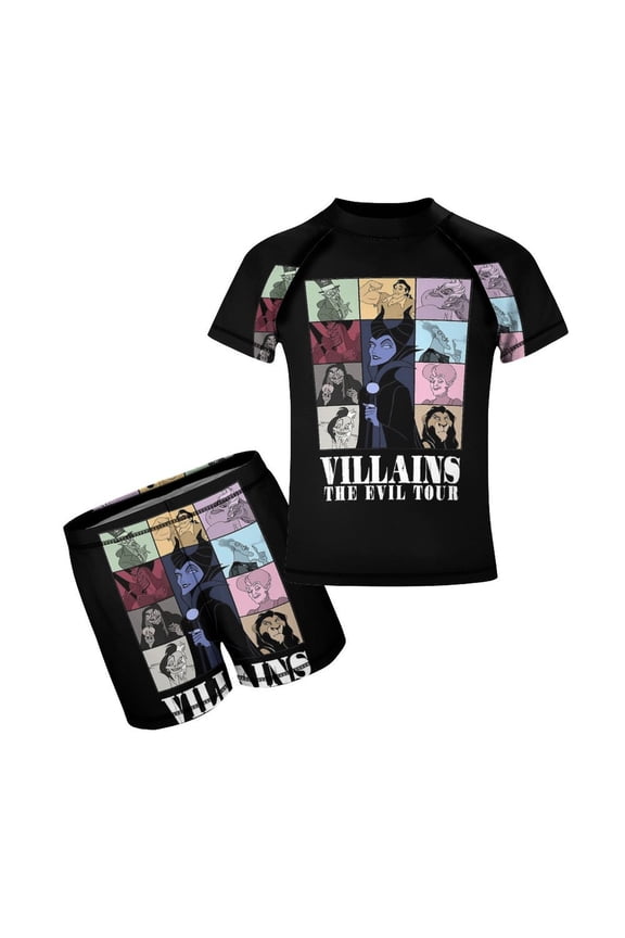 2 Piece Vill-ain Bad Witche Bathing Suits Rash Guard Swim Shirts with Shorts Set