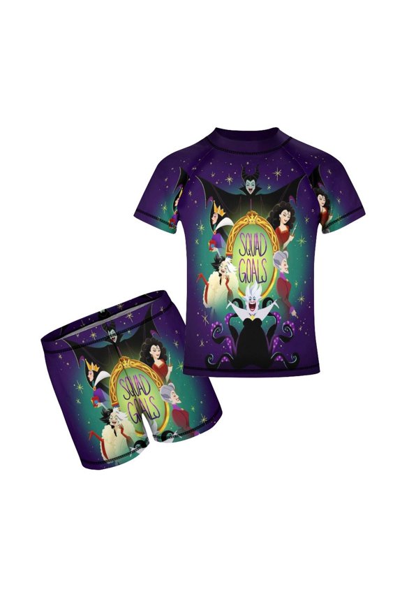 2 Piece Vill-ain Bad Witche Bathing Suits Rash Guard Swim Shirts with Shorts Set