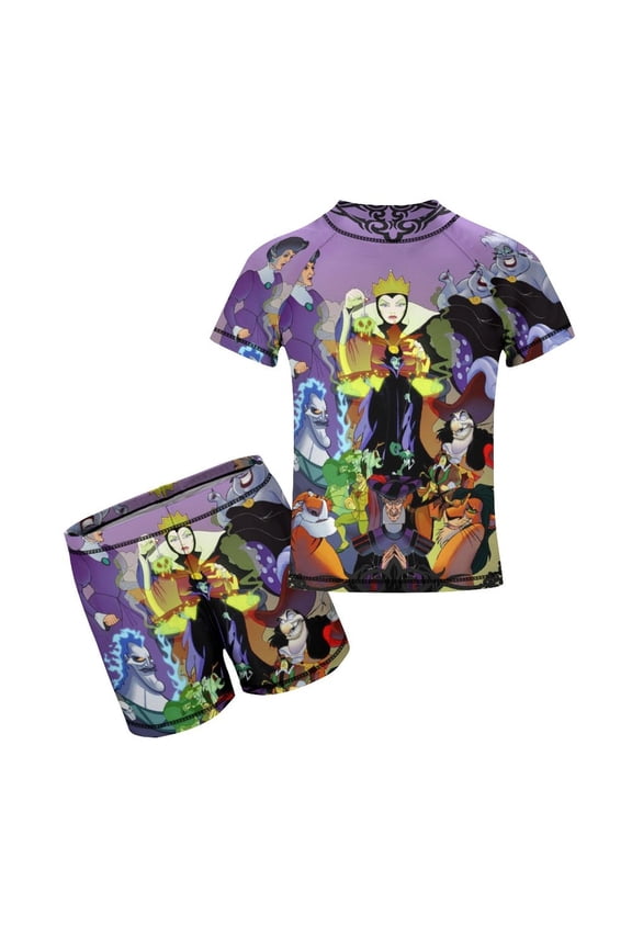 2 Piece Vill-ain Bad Witche Bathing Suits Rash Guard Swim Shirts with Shorts Set