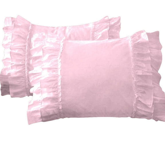 2 Piece Vintage Ruffle Pattern Solid Light Pink European Pillow Shams, (European 16X16 Pillow Cover), 100% Egyptian Cotton, 800 Thread Count, European Size