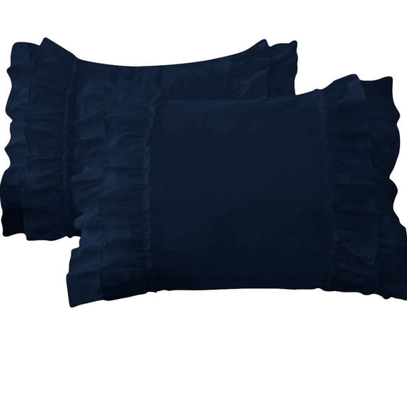 2 Piece Vintage Ruffle Pattern Solid Navy Blue Pillow Shams, (Standard 20X26 Pillow Cover), 100% Egyptian Cotton, 800 Thread Count, Standard Size