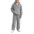 thumbnail image 1 of 2 Piece Waffle Sets for Boy Long Sleeve Quarter Zip Hooded Pullover Loose Sweatpants Boys Fall Winter Lounge Outfits, 1 of 10