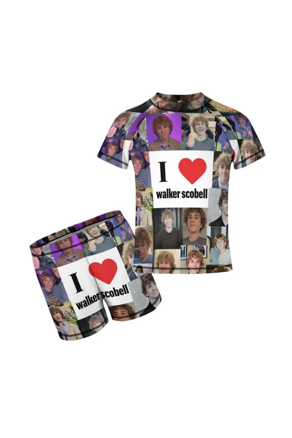 2 Piece Walker Scobell Bathing Suits Rash Guard Swim Shirts with Shorts Set
