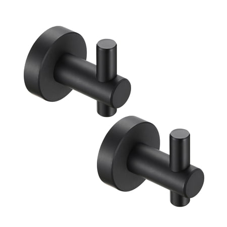 2-Piece Wall-Mounted Bathroom Robe Hook with hidden mounting base in Black