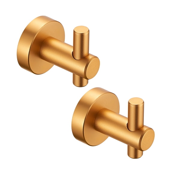 2-Piece Wall-Mounted Bathroom Robe Hook with hidden mounting base in Gold