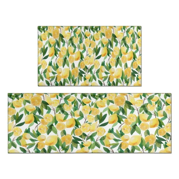 2 Piece Watercolor Lemons Rug Kitchen Rug Set, Decor Kitchen Rugs, Absorbent Non-Slip Washable Floor Mats, Home Indoor Runner Rugs 17"x47"+17"x30"