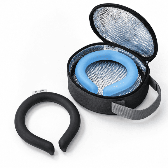 2-Piece Wearable Neck Cooler Ice Ring, Blue+Black, Reusable Cold Pack for Outdoor Use