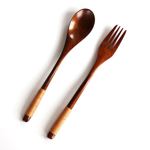 2-Piece Western Tableware Set, Bamboo Fork and Spoon, Natural Wood, for Desserts, Fruits, Children, Eco-Friendly, Dishwasher Safe