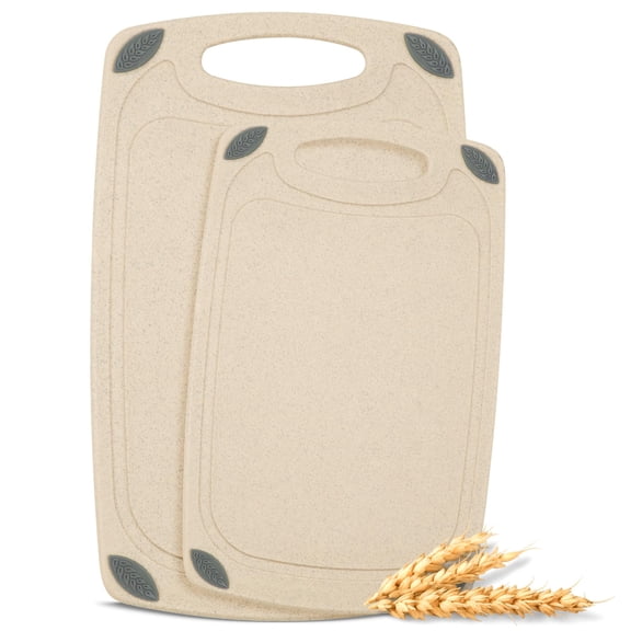 2-Piece Wheat Straw Fiber Reversible Kitchen Chopping Board Set