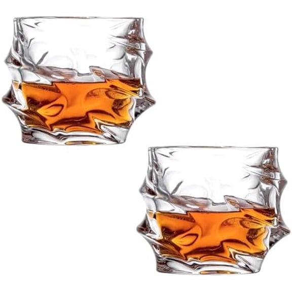 2-Piece Whiskey Glasses Set - High Ball Glasses for Bourbon, Scotch & Cocktails, Thick-Base Heavy Duty Drinking Glasses, Ideal Barware Gift for Men & Whiskey Lovers (Durable & Dishwasher Safe)
