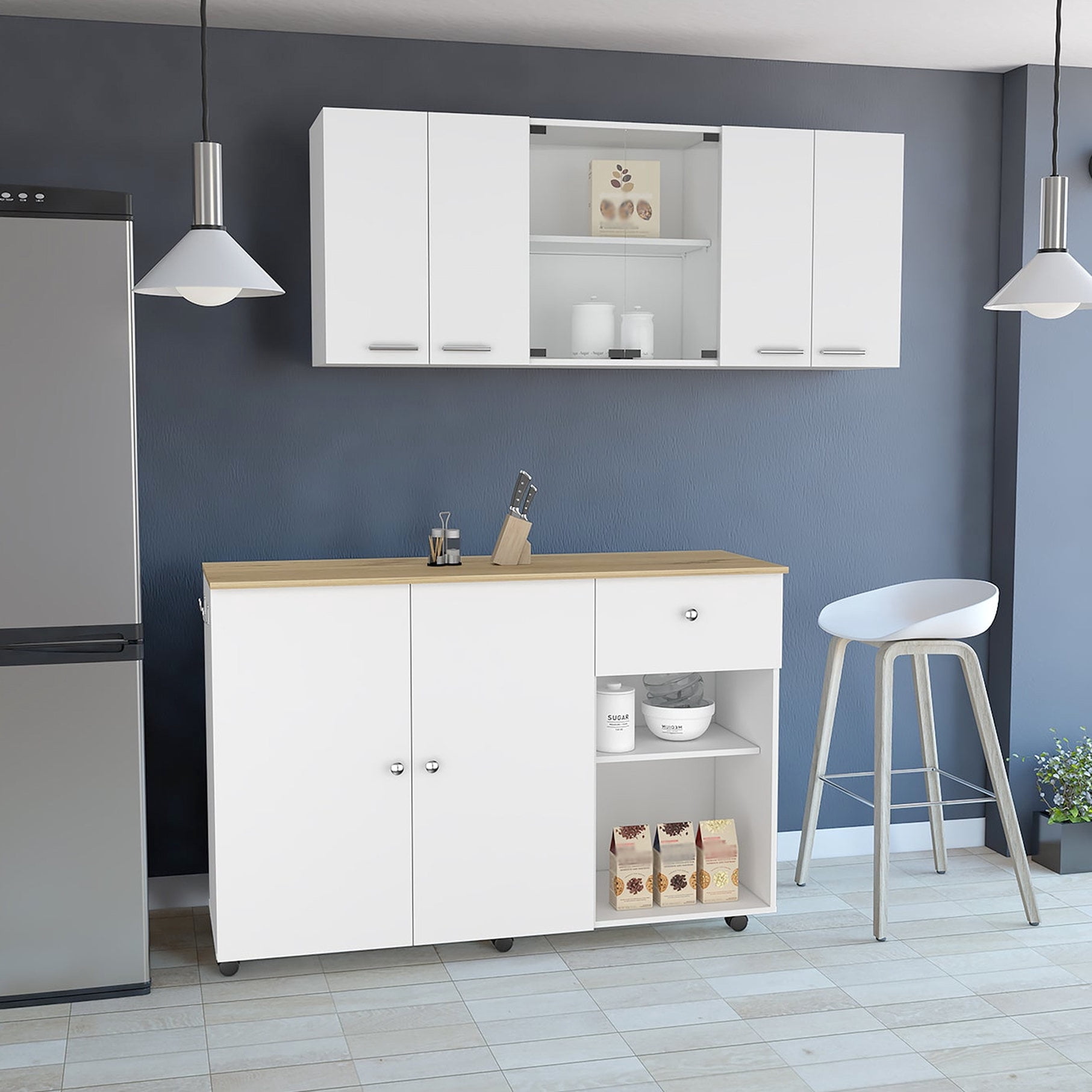 2-Piece White Kitchen Set, Pre-drilled Holes for Precise Assembly ...