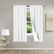 Gorgeous Home Linen 2PC White Solid Matte Color Window Lined Panel Curtain Rod Pocket 37" Width X 63" Length (each) Panel