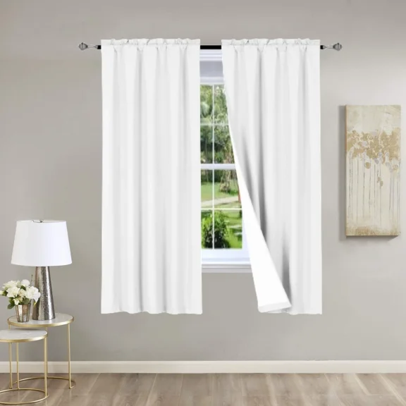 Gorgeous Home Linen 2PC White Solid Matte Color Window Lined Panel Curtain Rod Pocket 37" Width X 63" Length (each) Panel