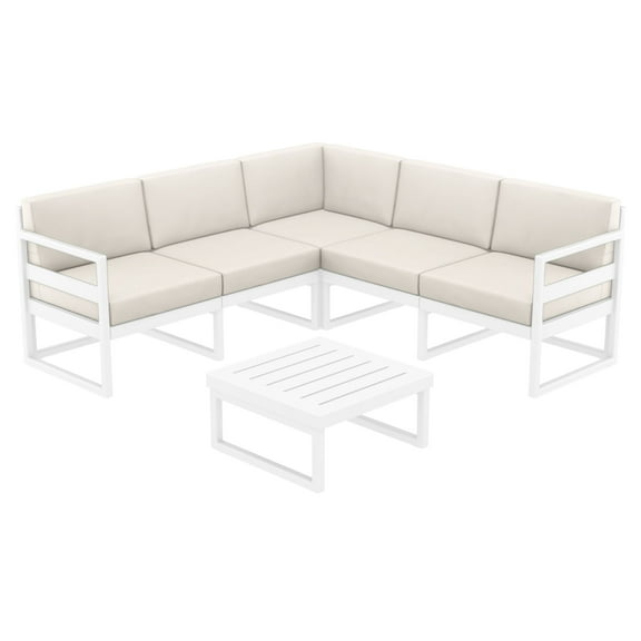 2 Piece White Patio Sectional Lounge Set with Natural Sunbrella Cushion 78.75"